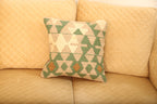 Luxury Green & Beige Geometric Wool Cushion Set of 2 | Square Cushions