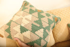 Luxury Green & Beige Geometric Wool Cushion Set of 2 | Square Cushions