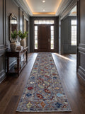 2x13 Gray Chobi Runner Rug | Handmade Wool & Cotton Floral Rug | Luxury Chobi Rug