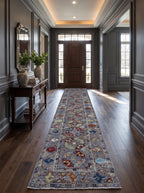 2x13 Gray Chobi Runner Rug | Handmade Wool & Cotton Floral Rug | Luxury Chobi Rug