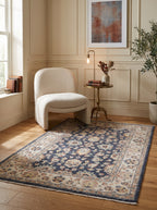 3x5 Beige & Blue Chobi Area Rug | Handmade Wool & Cotton Floral Rug | Luxury Chobi Rug