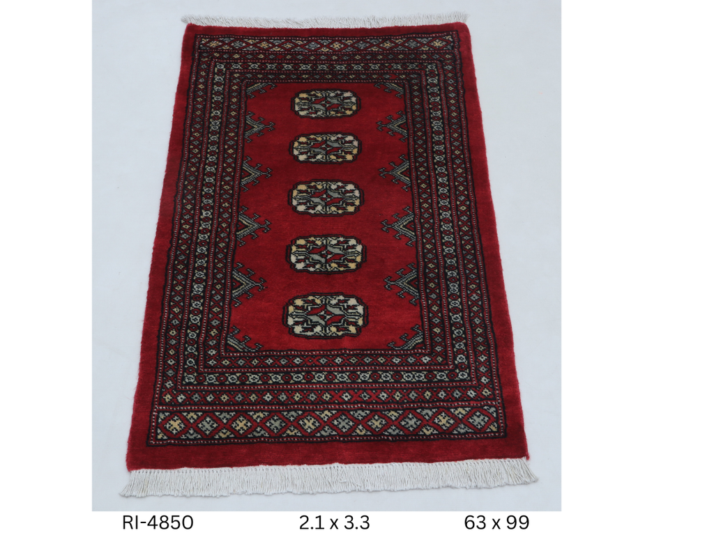 2x3Red Mori Bokhara Geometric Handmade Cotton & Wool Rug | Premium Luxury Area Rug