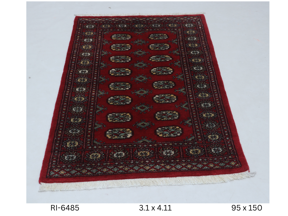 3x5 Red Mori Bokhara Handmade Wool Cotton Geometric Rug Azo Free Dyeing