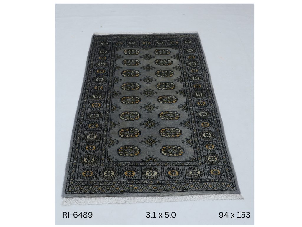 3x5 Grey Mori Bokhara Handmade Wool Cotton Geometric Rug Azo Free Dyeing