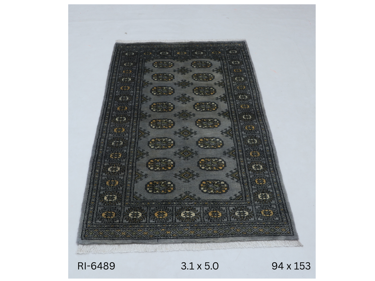 3x5 Grey Mori Bokhara Handmade Wool Cotton Geometric Rug Azo Free Dyeing