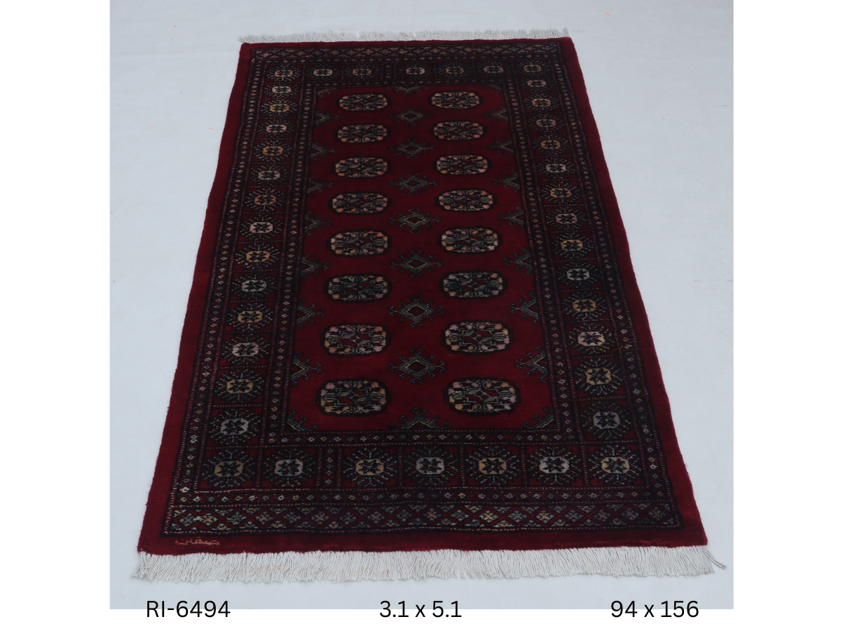 3x5 Red Mori Bokhara Handmade Wool Cotton Geometric Rug Azo Free Dyeing