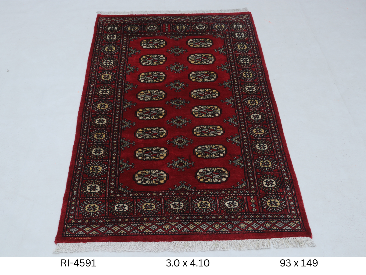 3x5 Red Mori Bokhara Geometric Handmade Cotton & Wool Rug | Premium Luxury Area Rug