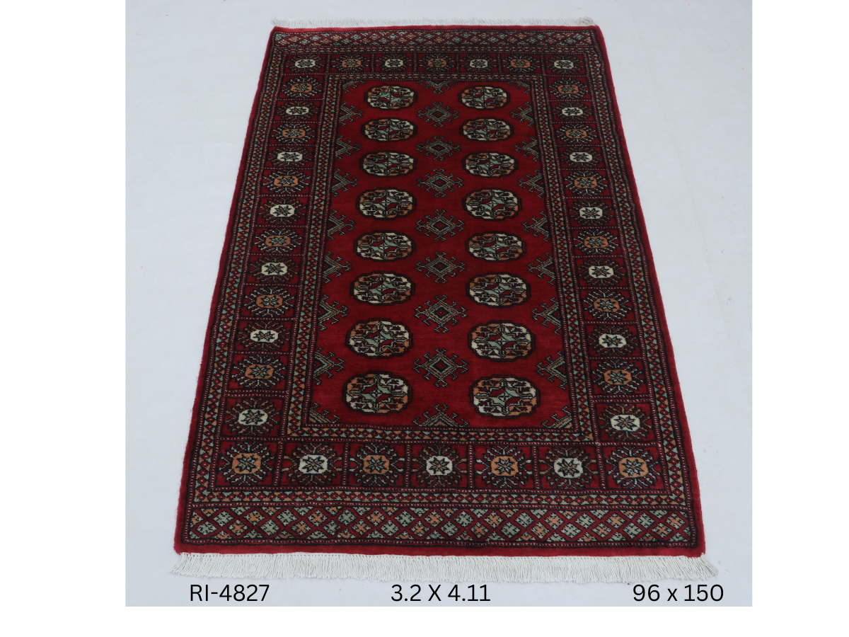 3x5 Red Mori Bokhara Geometric Handmade Cotton & Wool Rug | Premium Luxury Area Rug