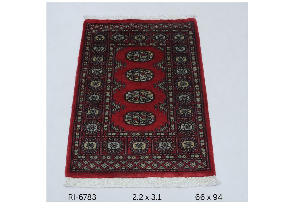 2x3 Red Mori Bokhara Handmade Wool Cotton Geometric Rug Azo Free Dyeing