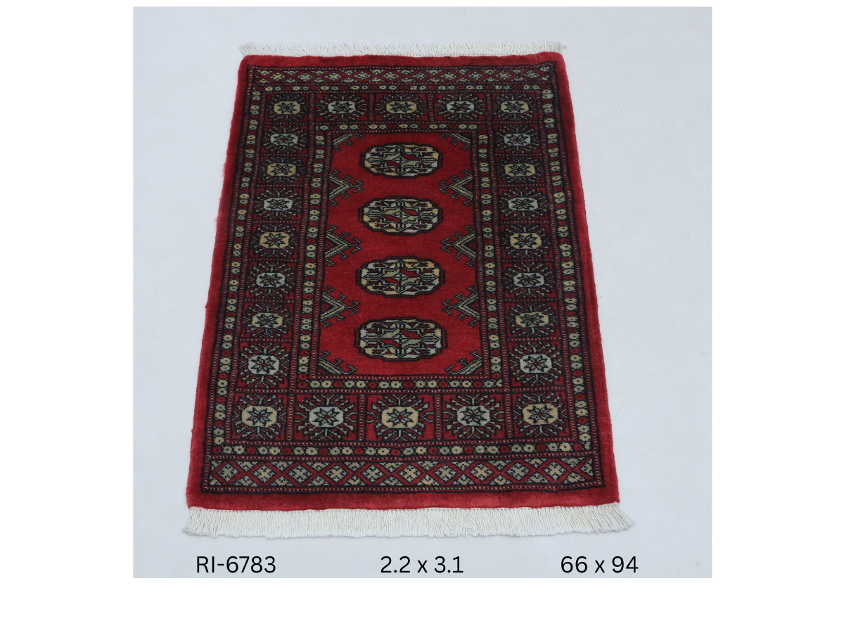 2x3 Red Mori Bokhara Handmade Wool Cotton Geometric Rug Azo Free Dyeing