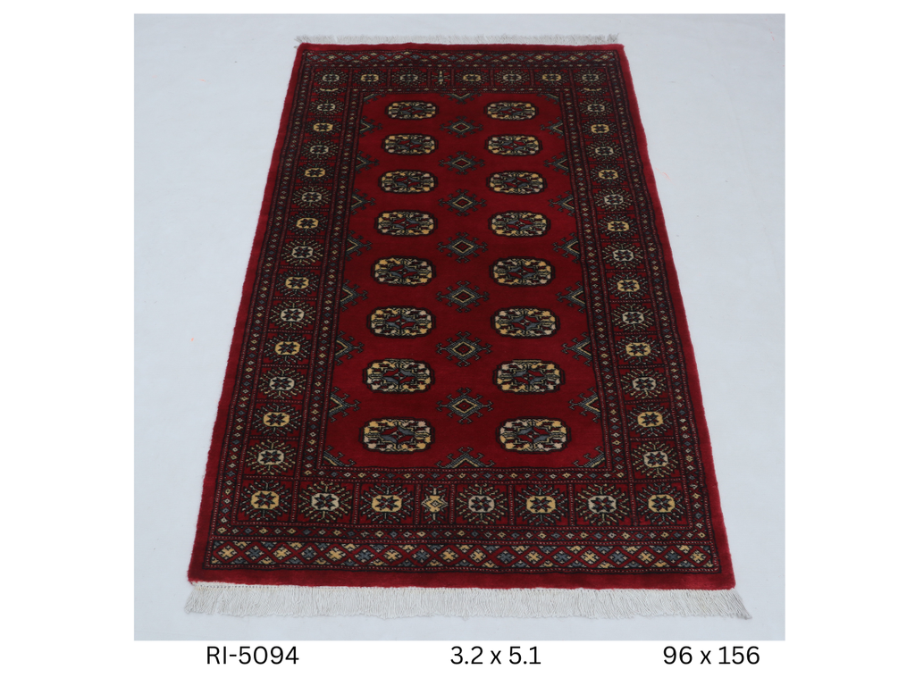 3x5 Red Mori Bokhara Geometric Handmade Cotton & Wool Rug | Premium Luxury Area Rug