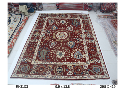 10x14 Red Chobi Handmade Wool Cotton Floral Area Rug