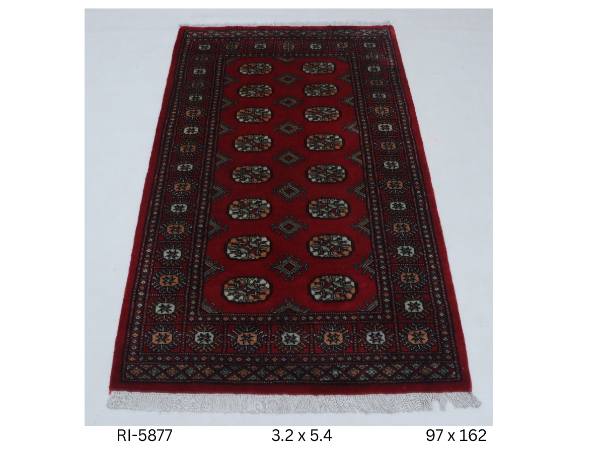3x5 Red Mori Bokhara Geometric Handmade Cotton & Wool Rug | Premium Luxury Area Rug