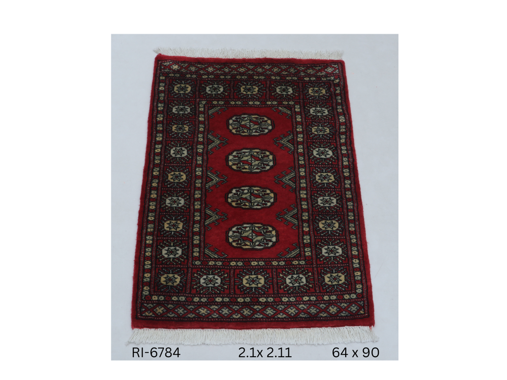 2x3 Red Mori Bokhara Handmade Wool Cotton Geometric Rug Azo Free Dyeing