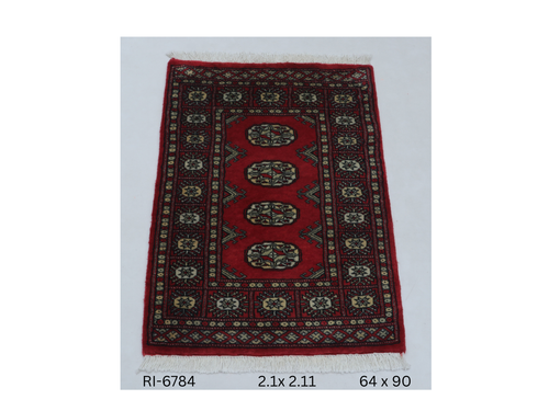 2x3 Red Mori Bokhara Handmade Wool Cotton Geometric Rug Azo Free Dyeing