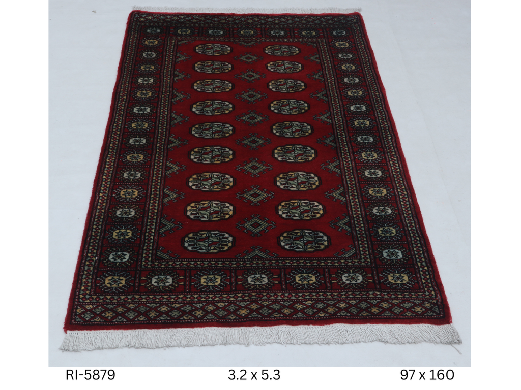 3x5 Red Mori Bokhara Geometric Handmade Cotton & Wool Rug | Premium Luxury Area Rug