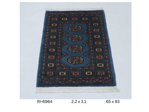 2x3 Blue Mori Bokhara Handmade Wool & Cotton Rug | Geometric Hand-Knotted Area Rug