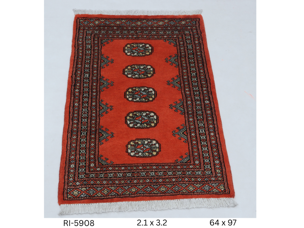 2x3 Orange Mori Bokhara Handmade Wool & Cotton Rug | Geometric Hand-Knotted Area Rug