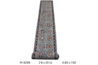 3x26 Gray and Blue Chobi Handmade Wool Cotton Floral Runner Rug with Vegetable Dyeing