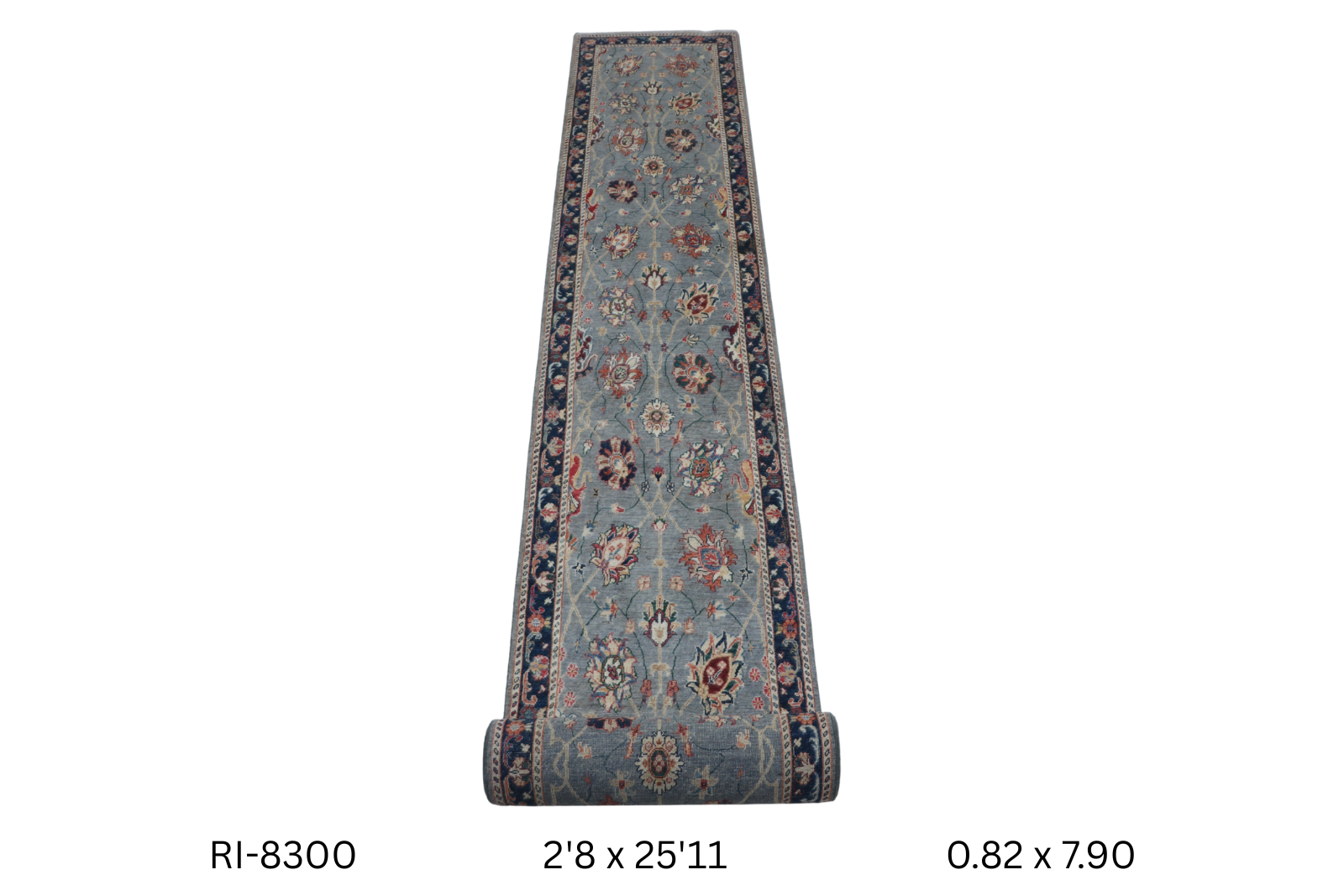 3x26 Gray Chobi Handmade Wool Cotton Floral Runner Rug with Vegetable Dyeing
