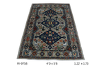 4x5.8 Gray Chobi Handmade Wool Cotton Floral Rug