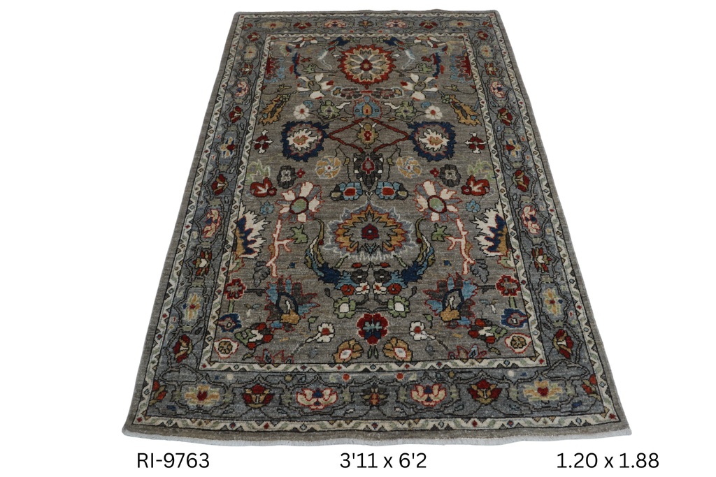 4x6 Gray Chobi Floral Handmade Cotton & Wool Rug | Premium Luxury Area Rug