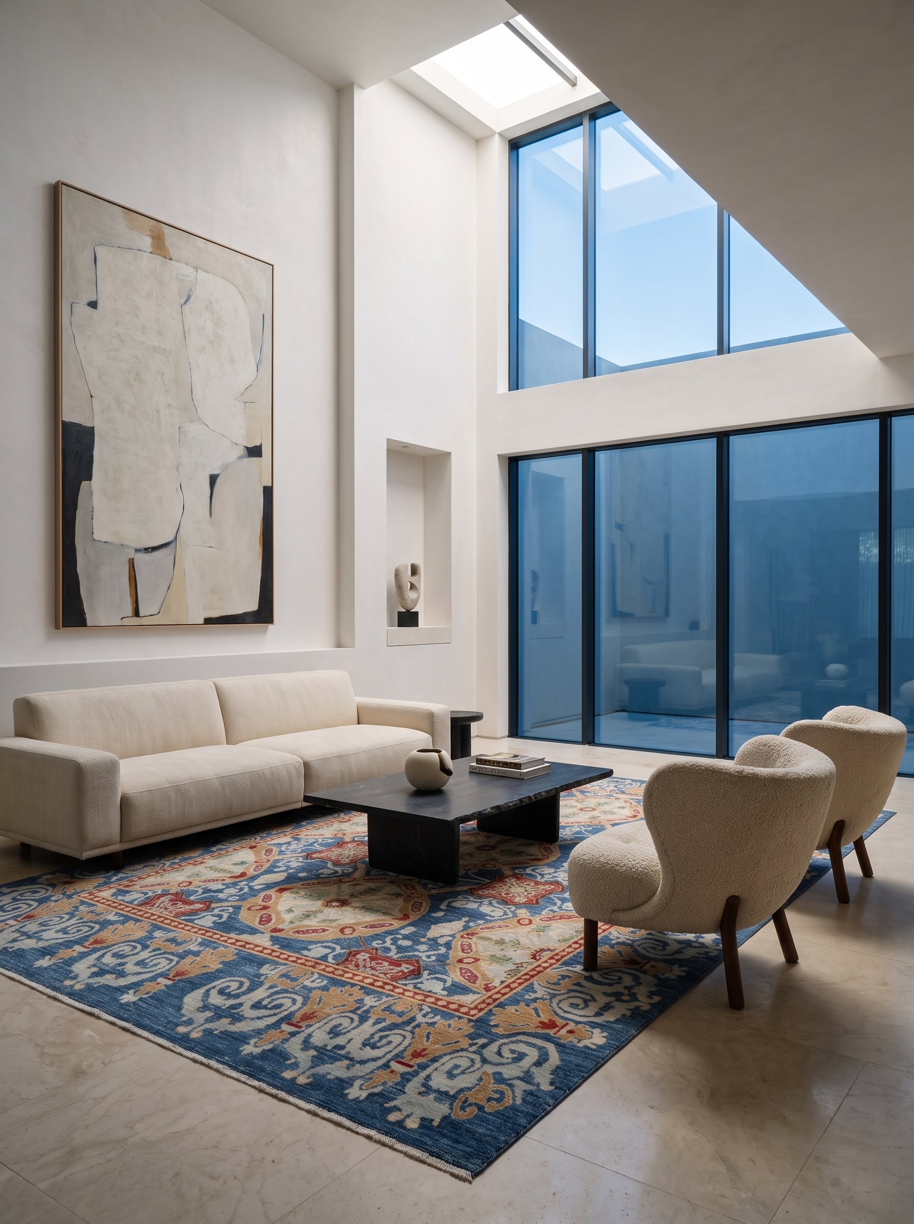 6x9 Blue Chobi Area Rug | Handmade Wool & Cotton Floral Rug | Luxury Chobi Rug