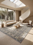 6x9 Gray & Beige Chobi Area Rug | Handmade Wool & Cotton Floral Rug | Luxury Chobi Rug