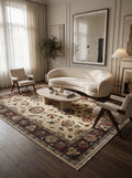 5x8 Beige & Brown Chobi Area Rug | Handmade Wool & Cotton Floral Rug | Luxury Chobi Rug