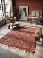 5x8 Red Khurjeen Area Rug | Handmade Wool & Cotton Rainbow Rug | Premium area rug