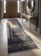 2x10 Black & Multi-Color Khurjeen Runner Rug | Handmade Wool & Cotton Rainbow Rug