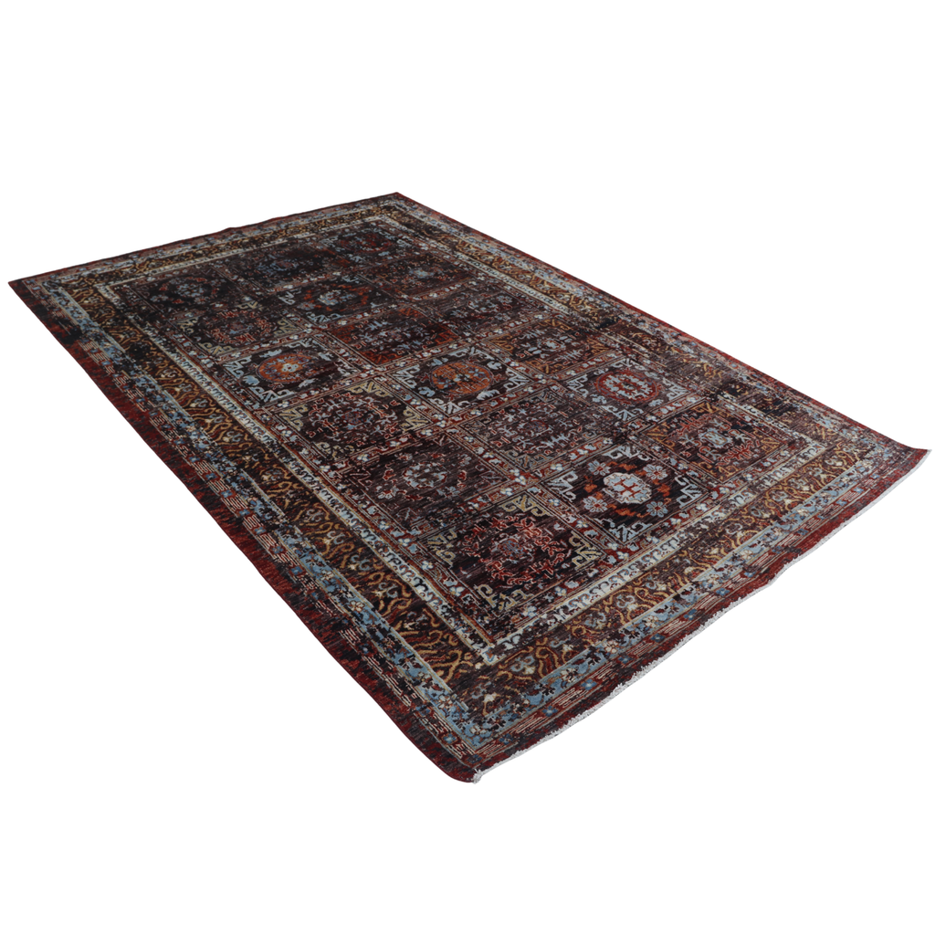 7x10 Brown Chobi Handmade Wool & Cotton Rug | Floral Hand-Knotted Area Rug | Vegetable Dyed