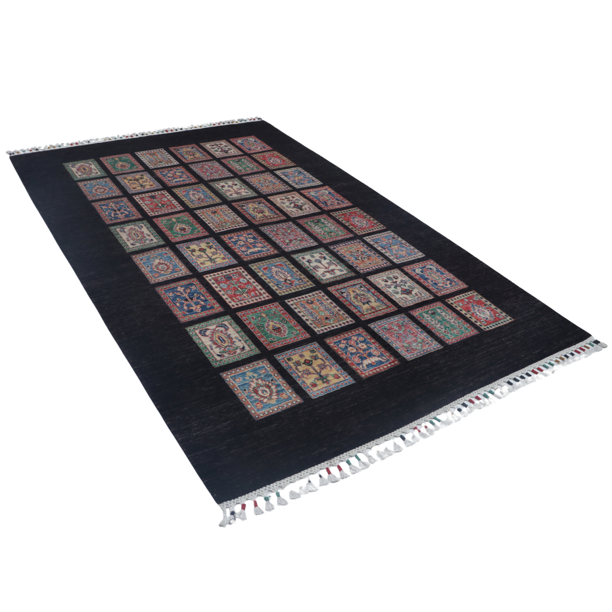 6x8 Black Chobi Floral Handmade Cotton & Wool Rug | Premium Luxury Area Rug