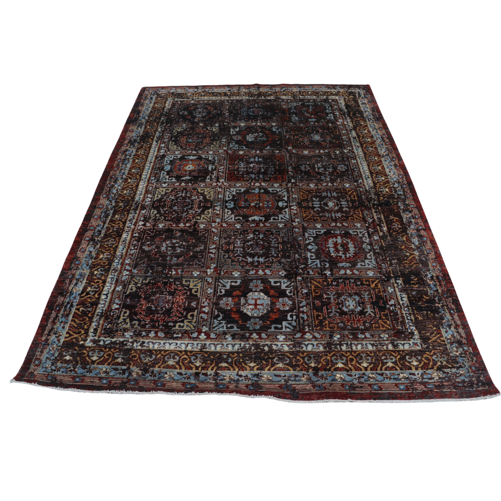 7x10 Brown Chobi Handmade Wool & Cotton Rug | Floral Hand-Knotted Area Rug | Vegetable Dyed