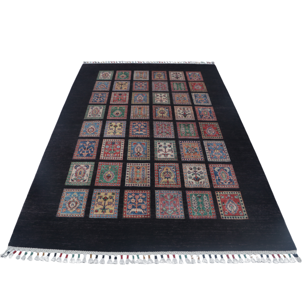 6x8 Black Chobi Floral Handmade Cotton & Wool Rug | Premium Luxury Area Rug
