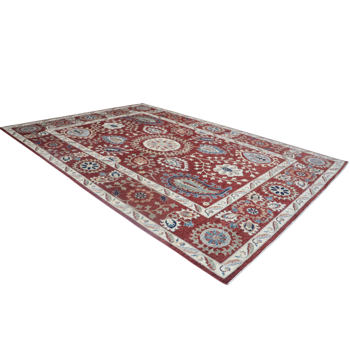 10x14 Red Chobi Area Rug | Handmade Wool & Cotton Floral Rug | Luxury Chobi Rug