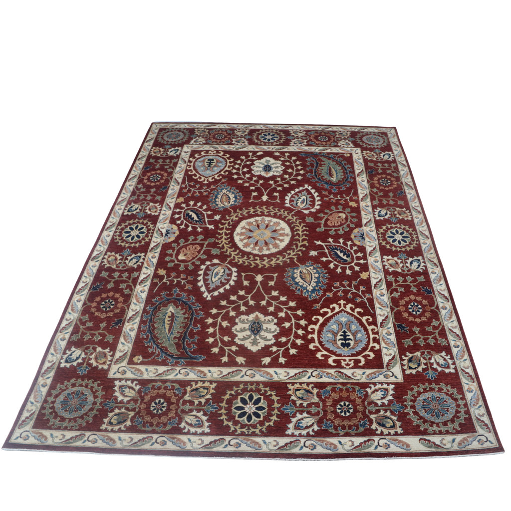 10x14 Red Chobi Area Rug | Handmade Wool & Cotton Floral Rug | Luxury Chobi Rug