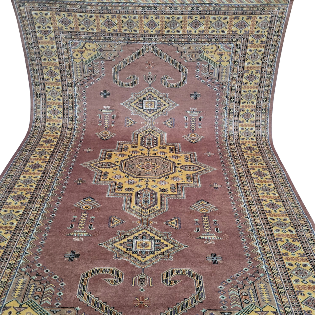 6x9 Orange Kafkazi Geometric Area Rug | Handmade Wool & Cotton Rug
