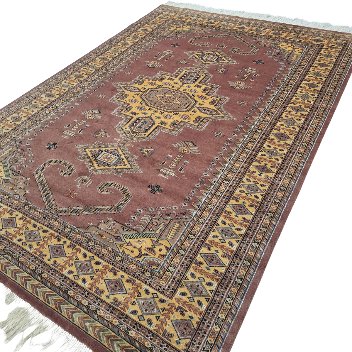 6x9 Orange Kafkazi Geometric Area Rug | Handmade Wool & Cotton Rug