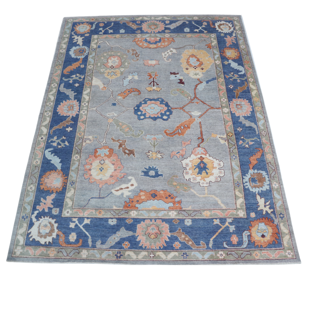 10x14 Blue Oushak Geometric Area Rug | Handmade Wool Rug