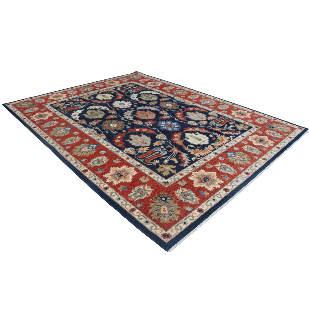 9x12 Blue Chobi Floral Area Rug | Handmade Wool & Cotton Rug