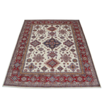 8x10 Beige Super Kazak Geometric Area Rug | Handmade Wool & Cotton Rug