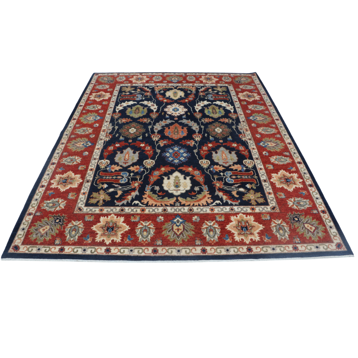 9x12 Blue Chobi Floral Area Rug | Handmade Wool & Cotton Rug