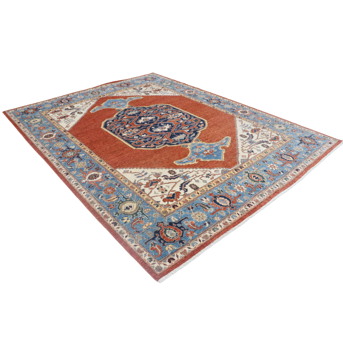 8x10 Copper Chobi Floral Area Rug | Handmade Wool & Cotton Rug