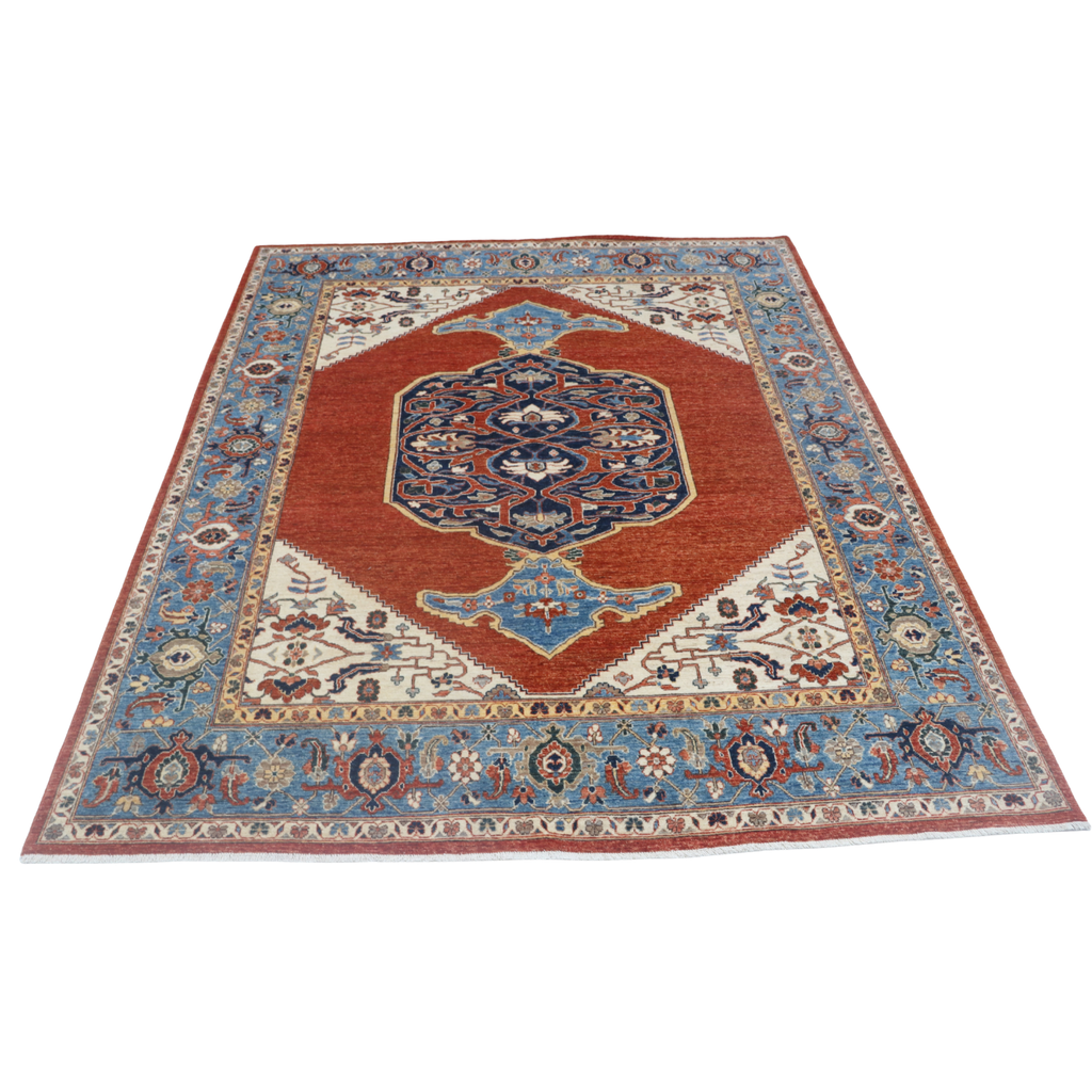 8x10 Copper Chobi Floral Area Rug | Handmade Wool & Cotton Rug