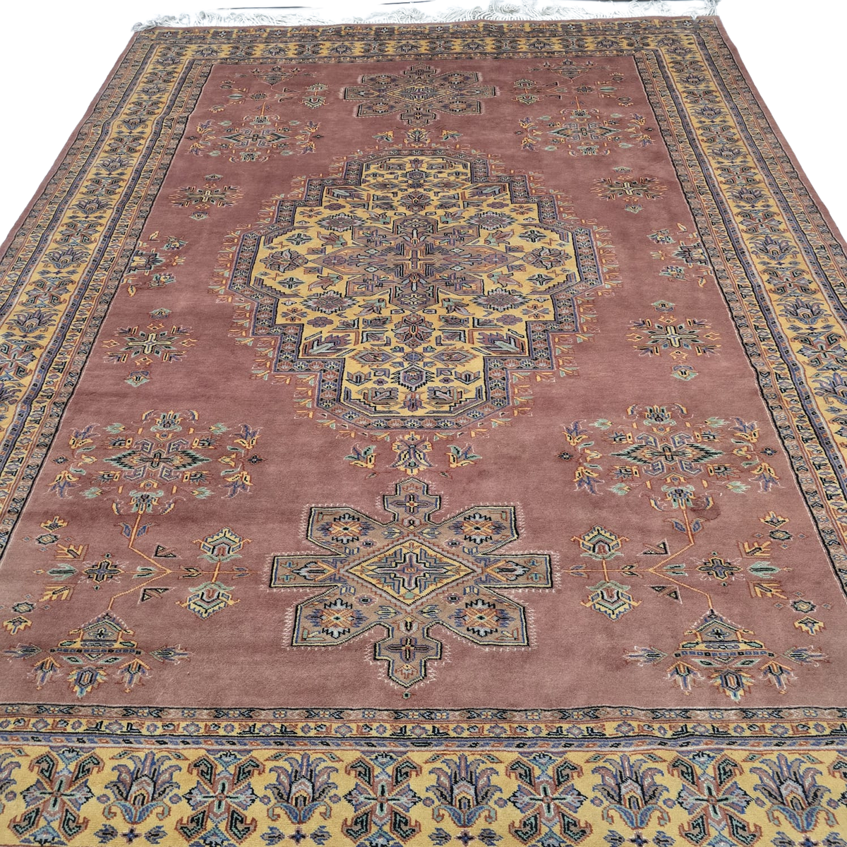 7x10 Orange Kafkazi Geometric Area Rug | Handmade Wool, Cotton & Silk Rug
