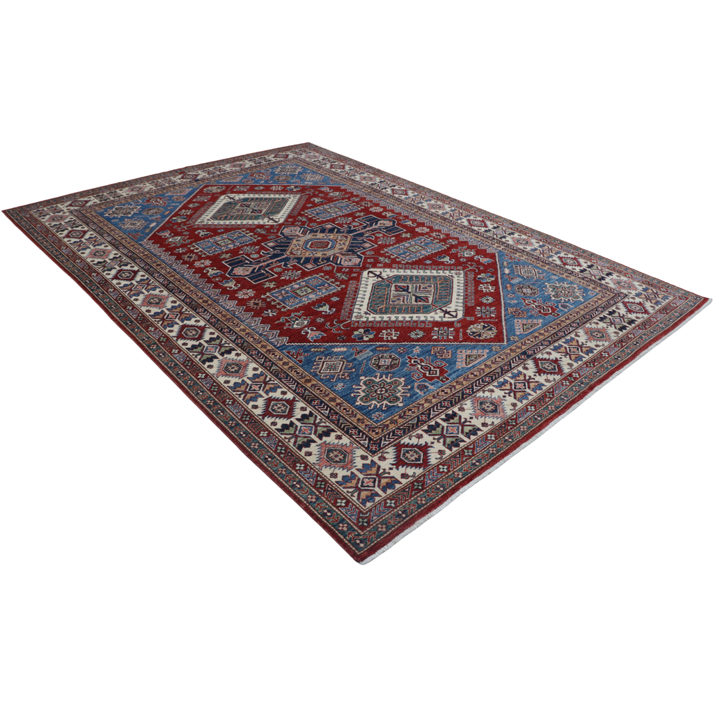 8x11 Red Super Kazak Geometric Area Rug | Handmade Wool & Cotton Rug