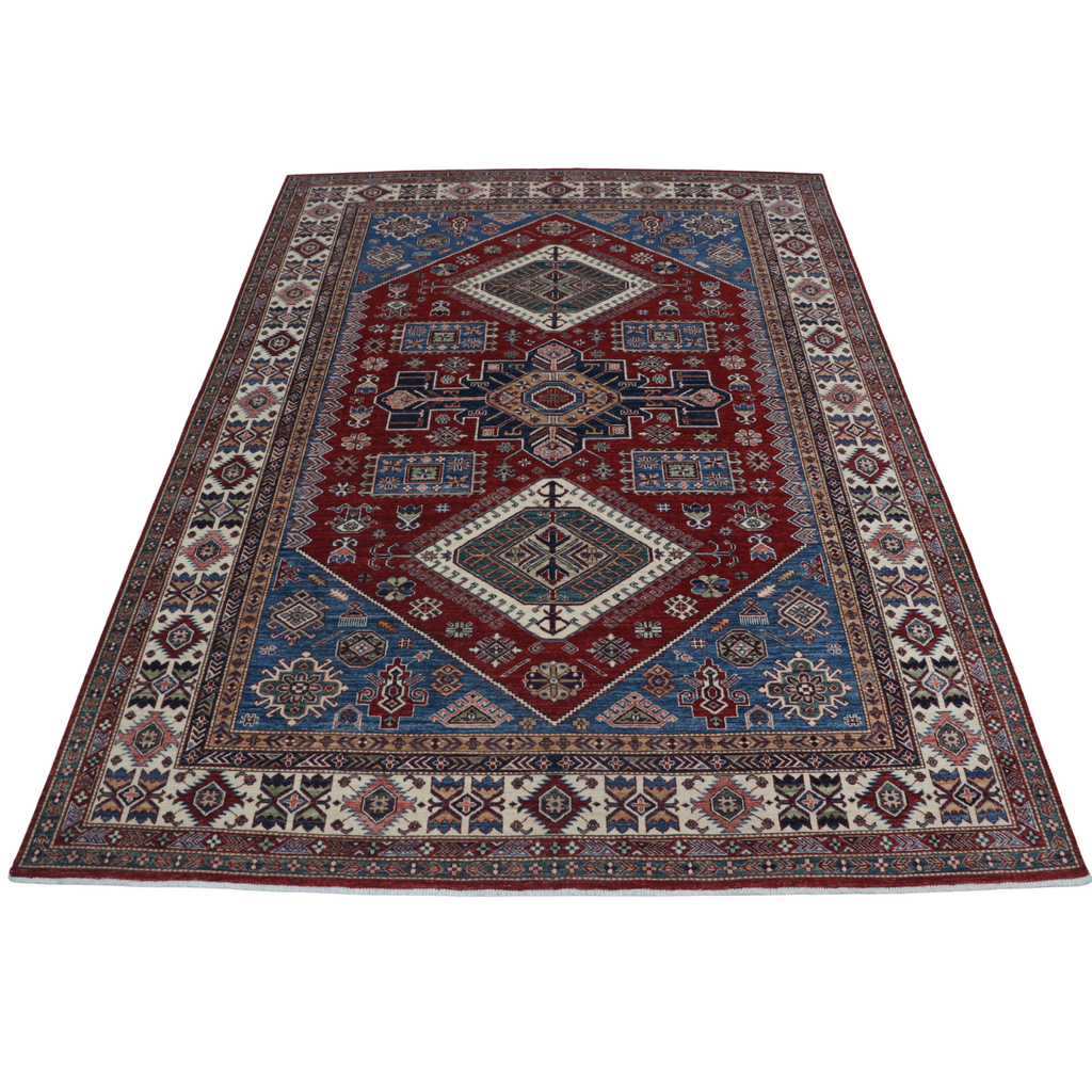 8x11 Red Super Kazak Geometric Area Rug | Handmade Wool & Cotton Rug