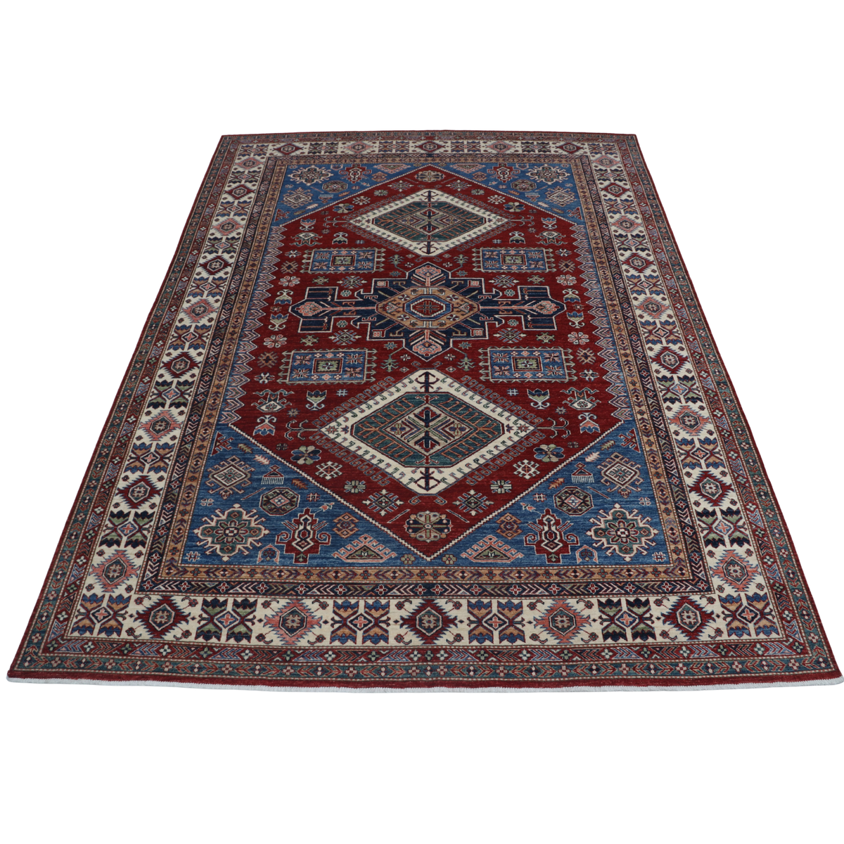 8x11 Red Super Kazak Geometric Area Rug | Handmade Wool & Cotton Rug