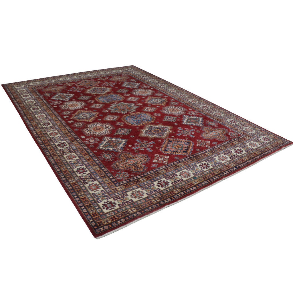 8x10 Red Super Kazak Geometric Area Rug | Handmade Wool & Cotton Rug